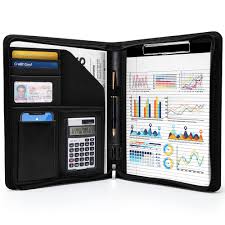 Carpeta A4 de Piel Sintética con Calculadora y Portapapeles - Negro
